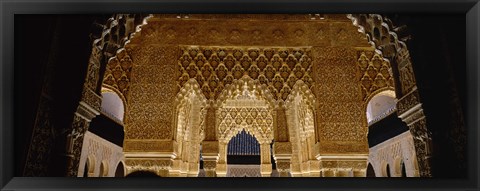 Framed Carving on the wall of a palace, Court Of Lions, Alhambra, Granada, Andalusia, Spain Print