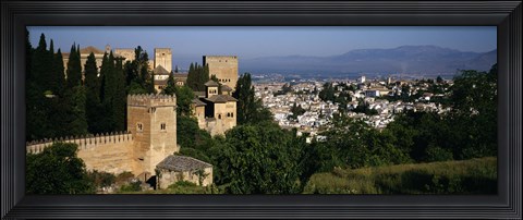 Framed High angle view of palace with a city in the background, Alhambra, Granada, Andalusia, Spain Print