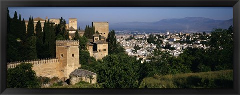 Framed High angle view of palace with a city in the background, Alhambra, Granada, Andalusia, Spain Print