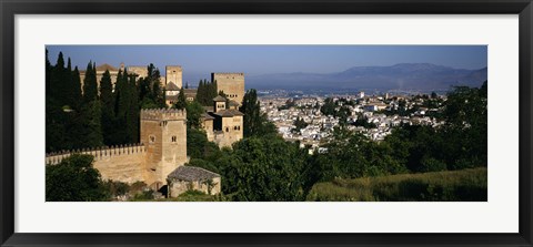 Framed High angle view of palace with a city in the background, Alhambra, Granada, Andalusia, Spain Print