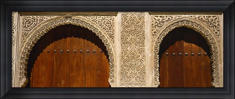 Framed Low angle view of carving on arches of a palace, Court Of Lions, Alhambra, Granada, Andalusia, Spain Print