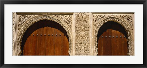 Framed Low angle view of carving on arches of a palace, Court Of Lions, Alhambra, Granada, Andalusia, Spain Print