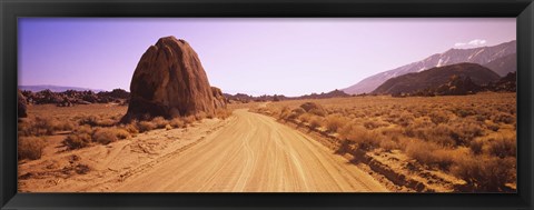 Framed Dirt road passing through an arid landscape, Californian Sierra Nevada, California, USA Print