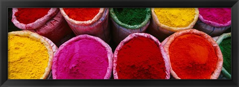 Framed High angle view of various powder paints, Braj, Mathura, Uttar Pradesh, India Print