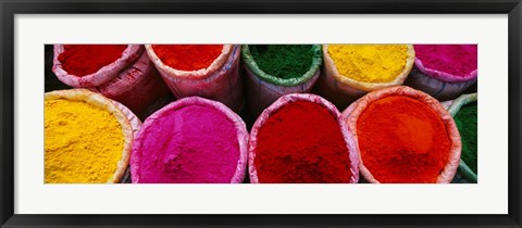 Framed High angle view of various powder paints, Braj, Mathura, Uttar Pradesh, India Print