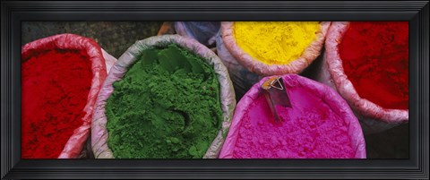 Framed High angle view of various tika powders, Braj, Mathura, Uttar Pradesh, India Print