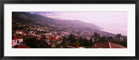 Framed High angle view of a town, Fortela de Pico, The Pico Forte, Funchal, Madeira, Portugal Print