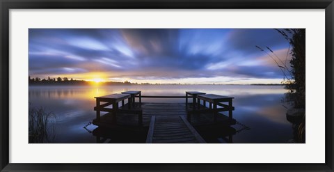 Framed Panoramic view of a pier at dusk, Vuoksi River, Imatra, Finland Print