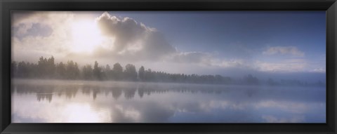 Framed Panoramic view of a river at dawn, Vuoski River, Imatra, Finland Print