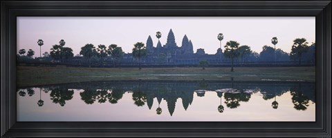 Framed Reflection of temples and palm trees in a lake, Angkor Wat, Cambodia Print