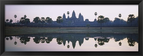 Framed Reflection of temples and palm trees in a lake, Angkor Wat, Cambodia Print