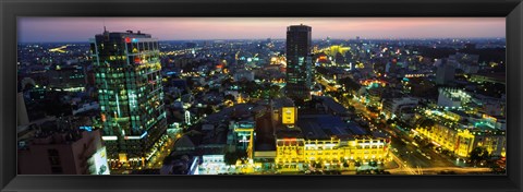 Framed High angle view of a city lit up at night, Ho Chi Minh City, Vietnam Print