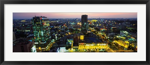 Framed High angle view of a city lit up at night, Ho Chi Minh City, Vietnam Print