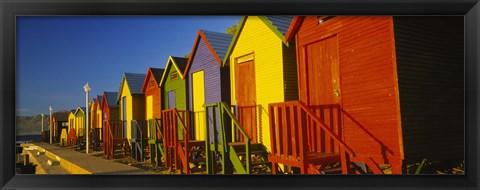 Framed Beach huts in a row, St James, Cape Town, South Africa Print