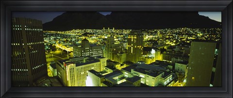 Framed High angle view of a city lit up at night, Cape Town, South Africa Print