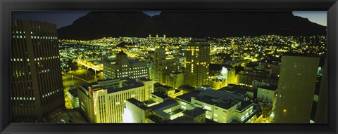 Framed High angle view of a city lit up at night, Cape Town, South Africa Print