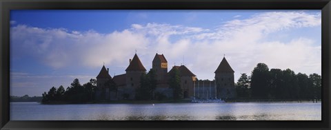 Framed Buildings at the waterfront, Trakai Island Castle, Lake Galve, Vilnius, Trakai, Lithuania Print