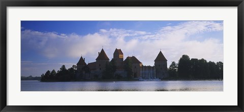 Framed Buildings at the waterfront, Trakai Island Castle, Lake Galve, Vilnius, Trakai, Lithuania Print