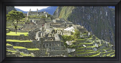 Framed Buildings on a hill, Andes Mountains,Machu Pichu, Peru Print