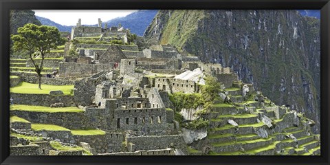 Framed Buildings on a hill, Andes Mountains,Machu Pichu, Peru Print