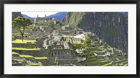 Framed Buildings on a hill, Andes Mountains,Machu Pichu, Peru Print