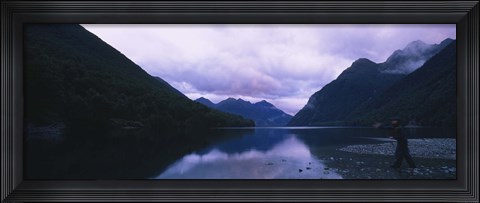 Framed Mountains overlooking a lake, Fiordlands National Park, Southland, South Island, New Zealand Print
