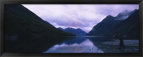 Framed Mountains overlooking a lake, Fiordlands National Park, Southland, South Island, New Zealand Print