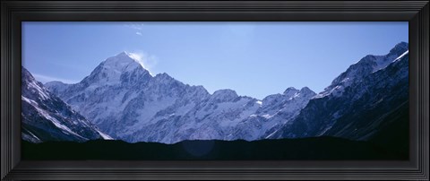 Framed Snow covered mountains, Mt. Tutoko, Fiordlands National Park, Southland, South Island, New Zealand Print