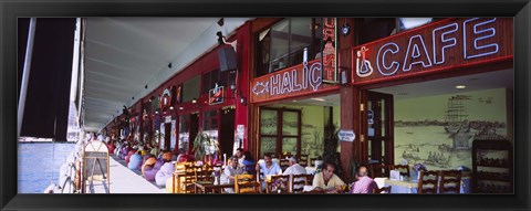 Framed Large group of people sitting in a cafe, Istanbul, Turkey Print