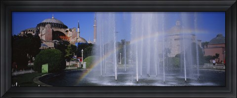 Framed Water fountain with a rainbow in front of museum, Hagia Sophia, Istanbul, Turkey Print