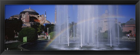 Framed Water fountain with a rainbow in front of museum, Hagia Sophia, Istanbul, Turkey Print