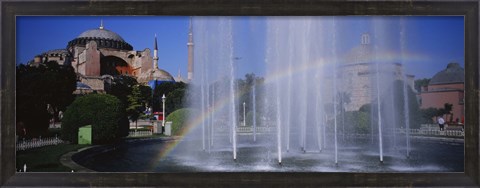 Framed Water fountain with a rainbow in front of museum, Hagia Sophia, Istanbul, Turkey Print