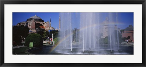 Framed Water fountain with a rainbow in front of museum, Hagia Sophia, Istanbul, Turkey Print