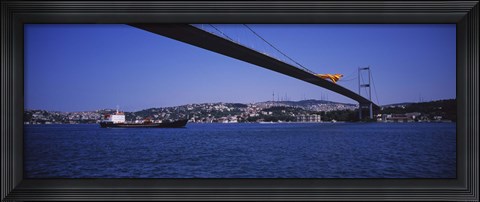 Framed Low angle view of a bridge, Bosphorus Bridge, Bosphorus, Istanbul, Turkey Print