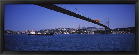 Framed Low angle view of a bridge, Bosphorus Bridge, Bosphorus, Istanbul, Turkey Print