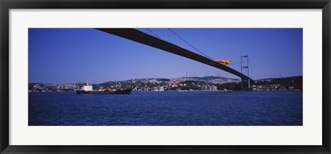 Framed Low angle view of a bridge, Bosphorus Bridge, Bosphorus, Istanbul, Turkey Print