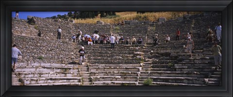 Framed Tourists at old ruins of an amphitheater, Odeon, Ephesus, Turkey Print