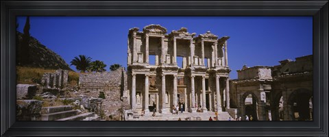 Framed Tourists in front of the old ruins of a library, Library At Epheses, Ephesus, Turkey Print