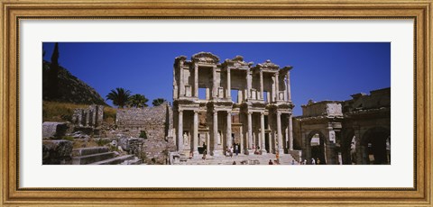 Framed Tourists in front of the old ruins of a library, Library At Epheses, Ephesus, Turkey Print