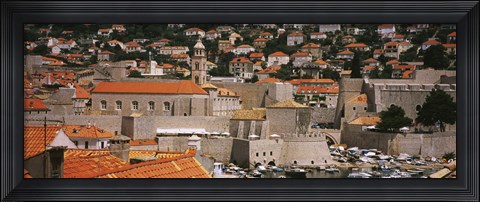 Framed High angle view of a town, Old port, Dominican Monastery to the left, Dubrovnik, Croatia Print