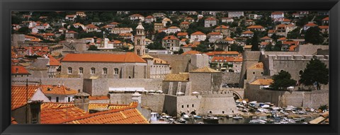 Framed High angle view of a town, Old port, Dominican Monastery to the left, Dubrovnik, Croatia Print