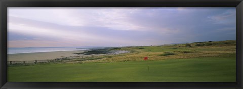 Framed Golf flag on a golf course, Royal Porthcawl Golf Club, Porthcawl, Wales Print