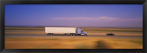 Framed Truck and a car moving on a highway, Highway 5, California, USA Print