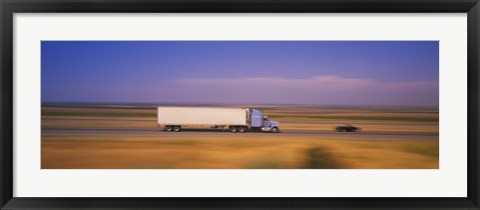 Framed Truck and a car moving on a highway, Highway 5, California, USA Print