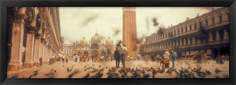 Framed Flock of pigeons flying, St. Mark&#39;s Square, Venice, Italy Print