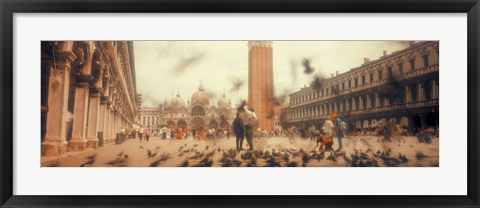 Framed Flock of pigeons flying, St. Mark&#39;s Square, Venice, Italy Print