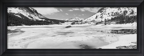 Framed Lake and snowcapped mountains, Tioga Lake, Inyo National Forest, Eastern Sierra, California (black and white) Print