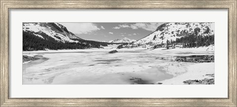 Framed Lake and snowcapped mountains, Tioga Lake, Inyo National Forest, Eastern Sierra, California (black and white) Print