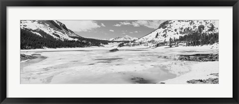 Framed Lake and snowcapped mountains, Tioga Lake, Inyo National Forest, Eastern Sierra, California (black and white) Print