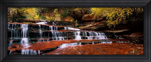 Framed Waterfall in a forest, North Creek, Zion National Park, Utah, USA Print